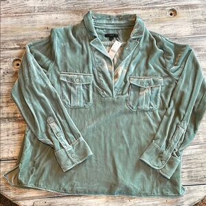 NWT, gorgeous light turquoise velvet shirt from J Crew, size L